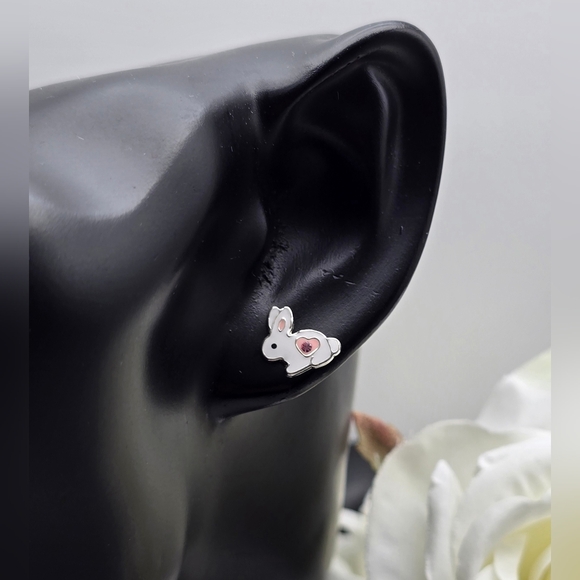 ❤️ RABBIT STERLING SILVER STUD EARRINGS - Picture 2 of 4